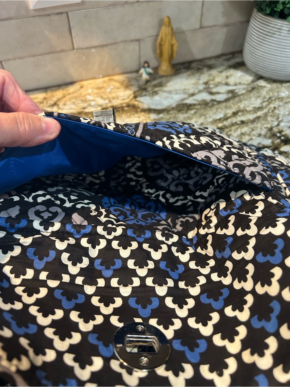 Vera Bradley Quilted Pattern Tote Bag in Black, White & Blue - Picture 7 of 7